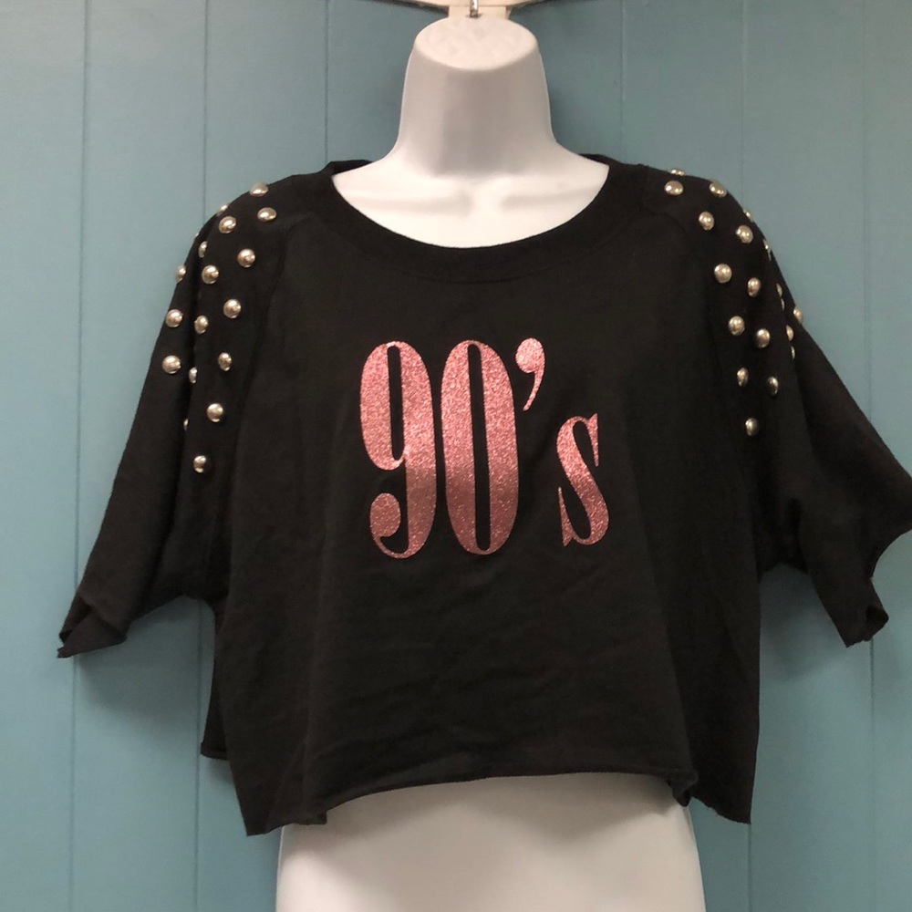 Hot & Delicious cropped sweatshirt with heavy studs & 90s glitter graphic size L